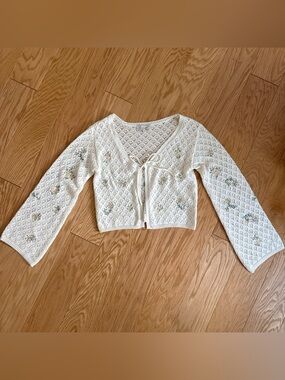 Luna x Sol Floral Open Knit Cardigan - size S